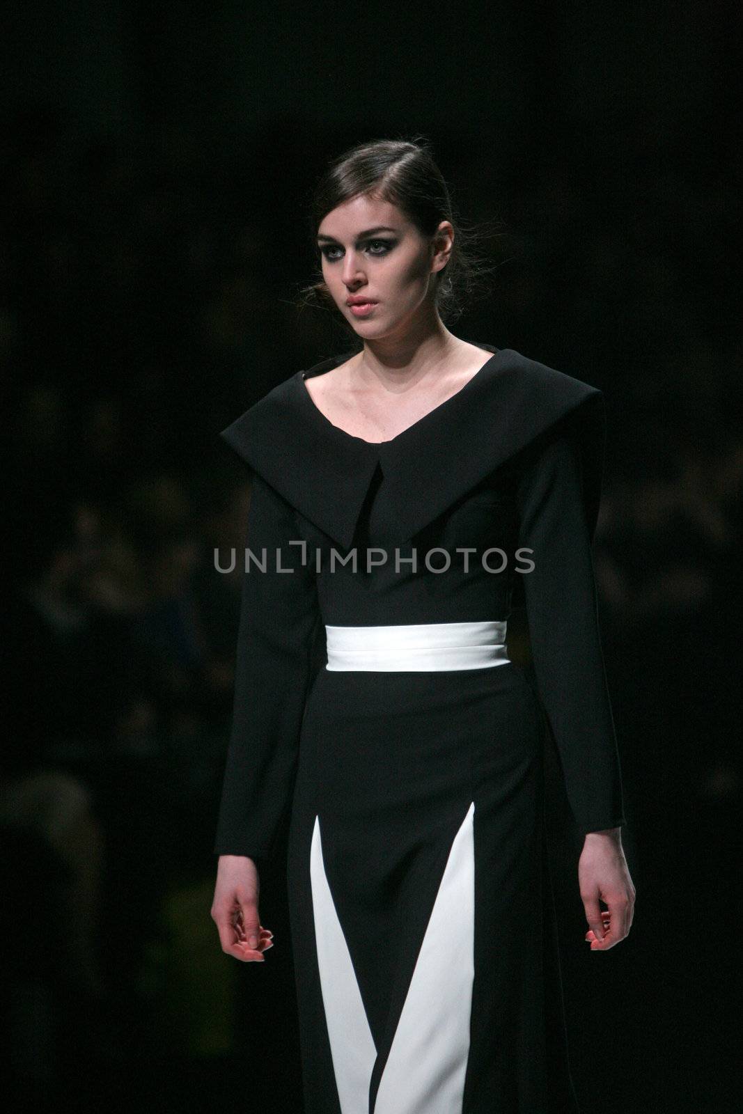 ZAGREB, CROATIA - MARCH 15: Fashion model wears clothes made by Aleksandar Zarevac on "Dove FASHION.HR" show on March 15, 2012 in Zagreb, Croatia.