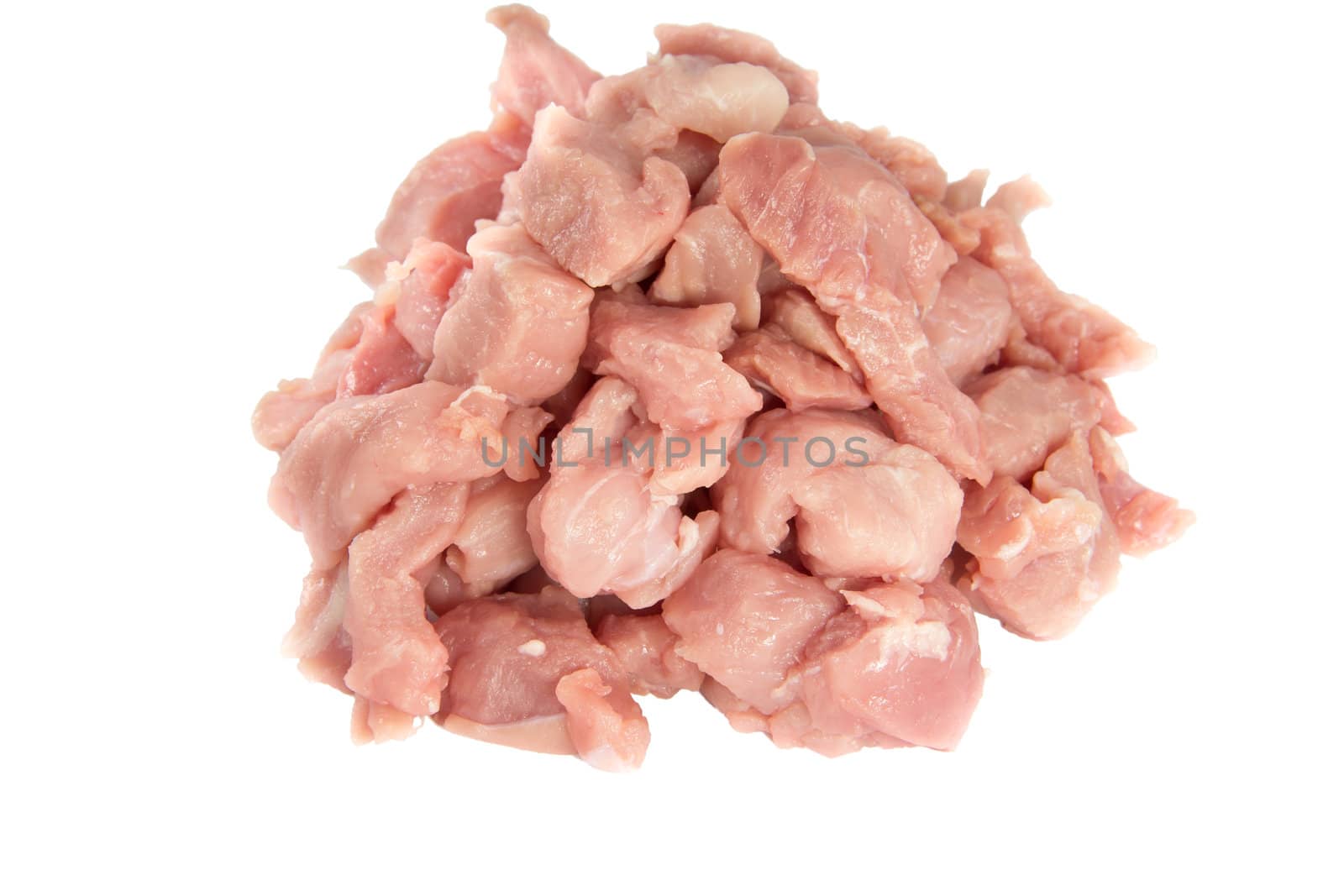 A picture of pork meat slices on a white background