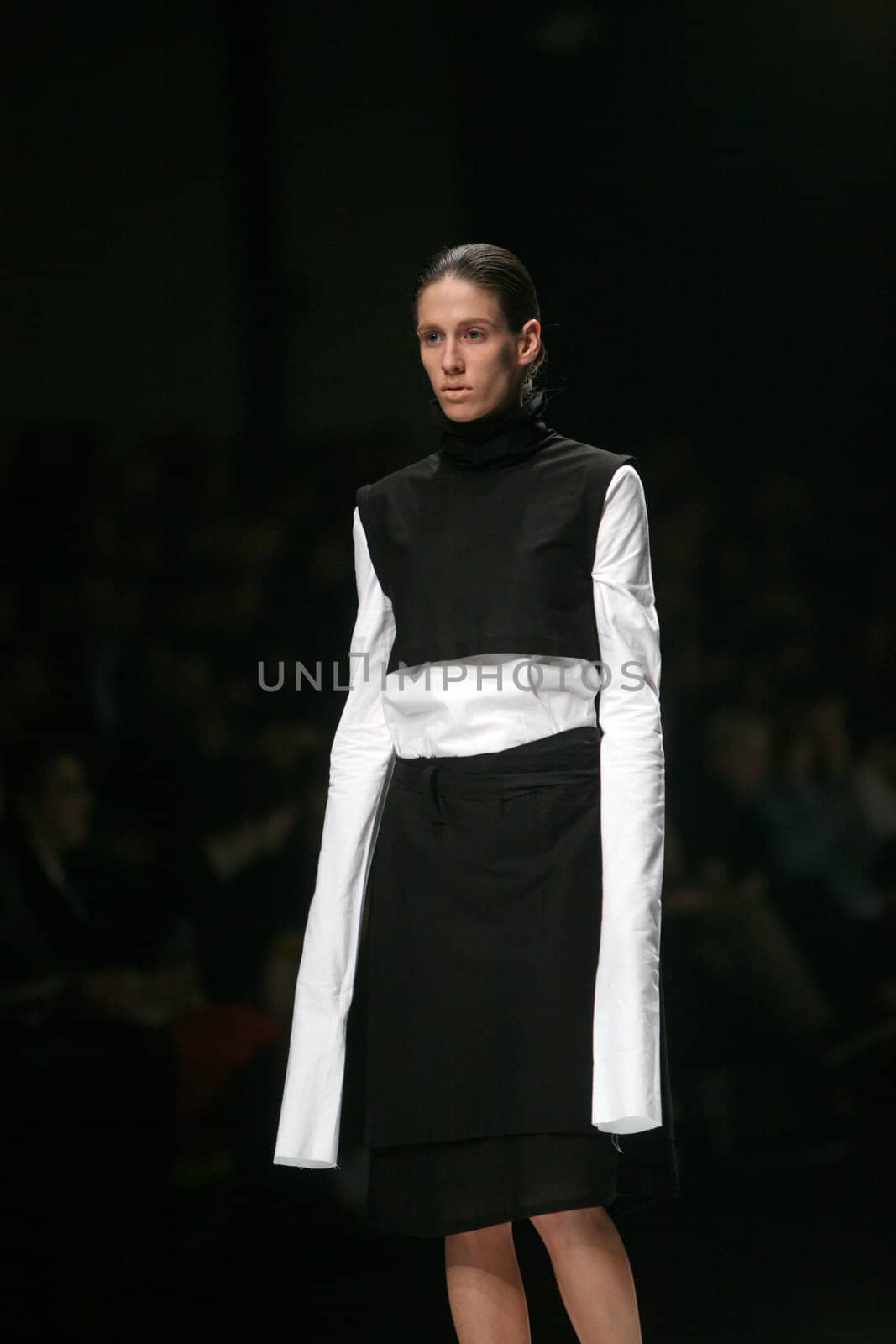 ZAGREB, CROATIA - MARCH 15: Fashion model wears clothes made by Matija Cop on "Dove FASHION.HR" show on March 15, 2012 in Zagreb, Croatia.