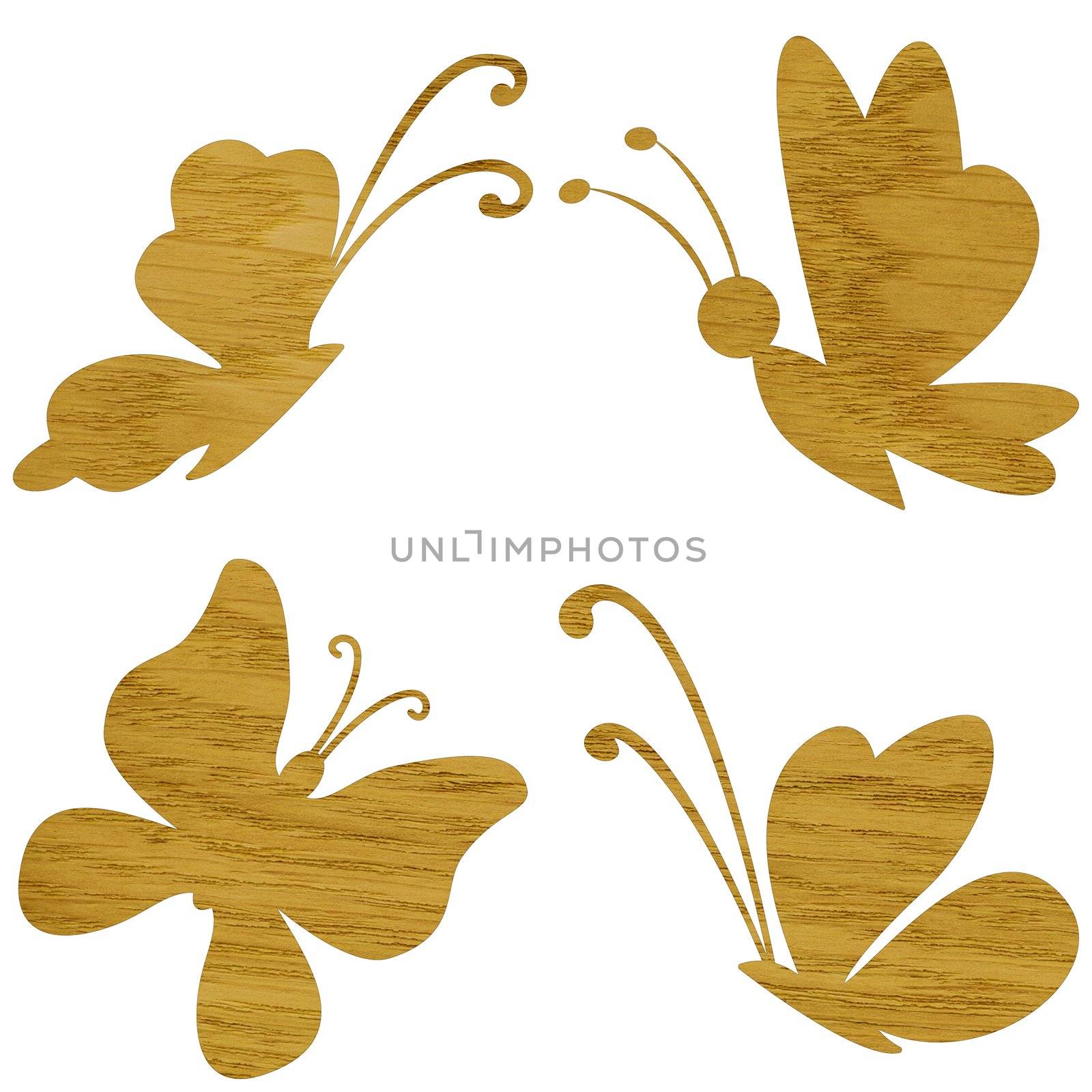 Marquetry, butterfly of ash wood veneer isolated on white background