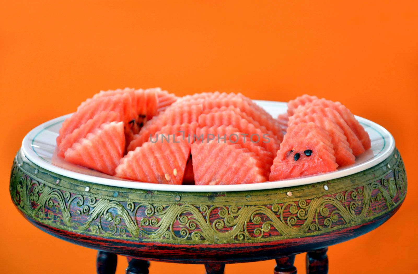 watermelon dessert , at buffet in restaurant .