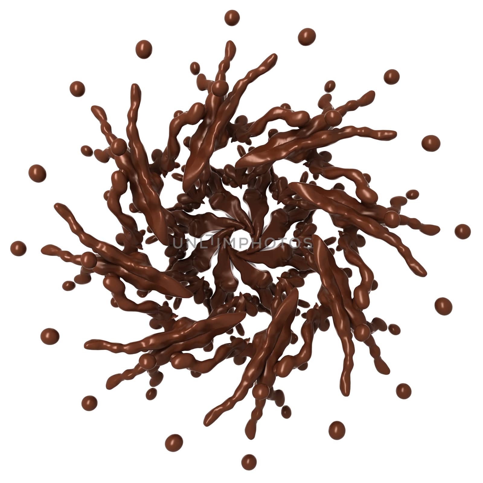 Sweet Splashes: Liquid chocolate star shape with drops isolated over white