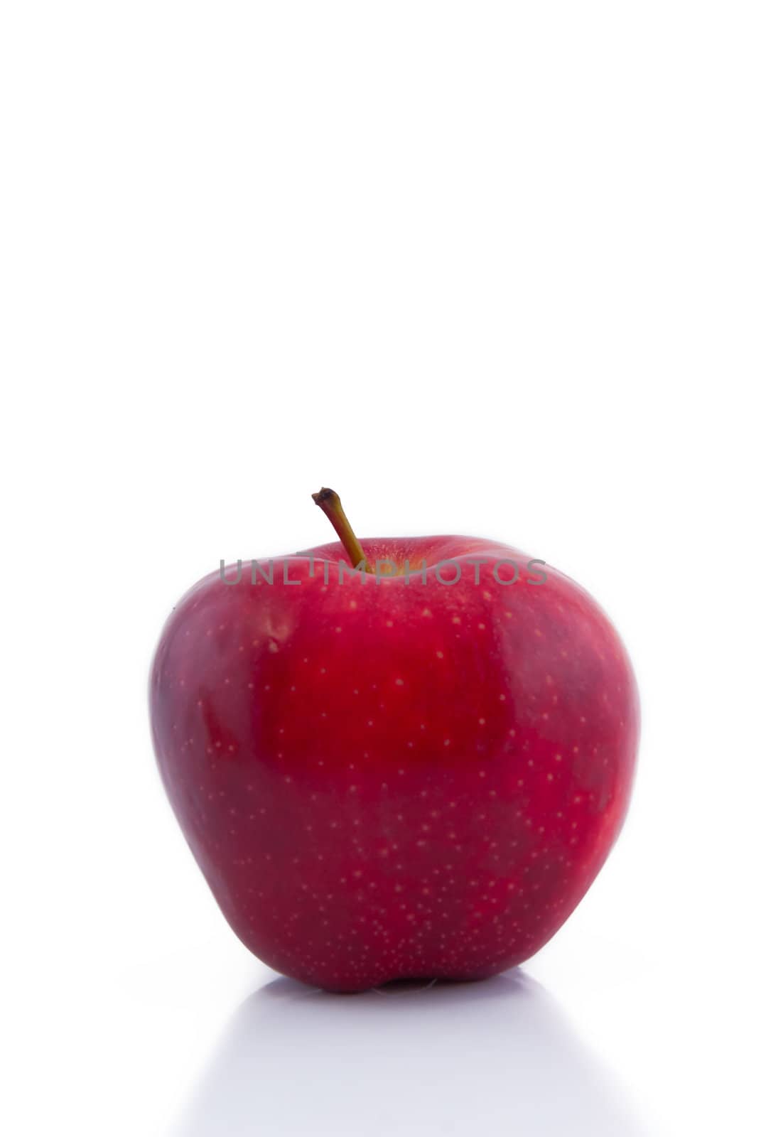 One red apple on white with reflection
