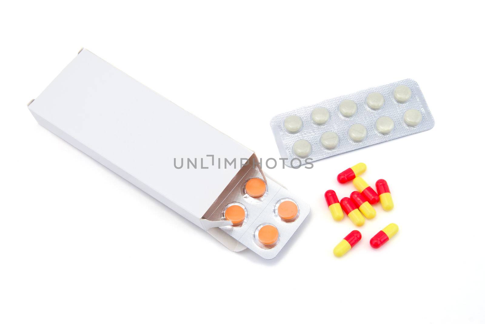 Packs of pills isolated on white background