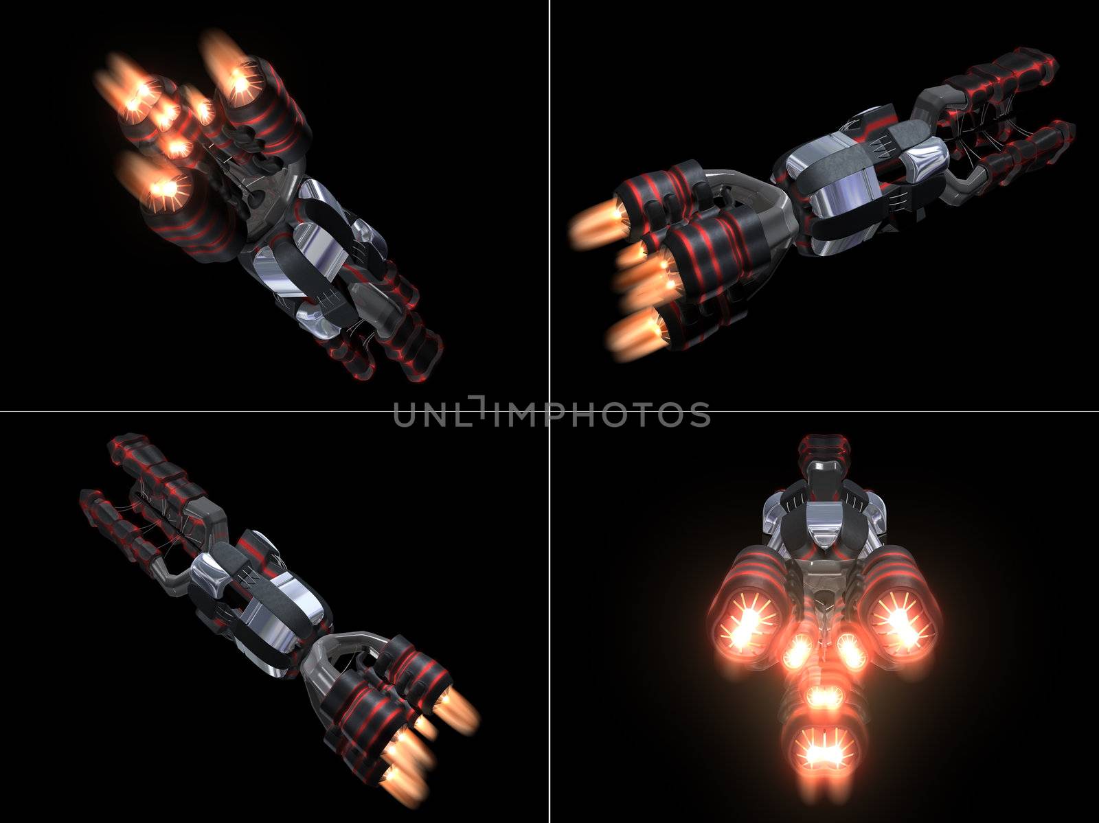 Four Back Views of Black and Red Space Ship by shkyo30