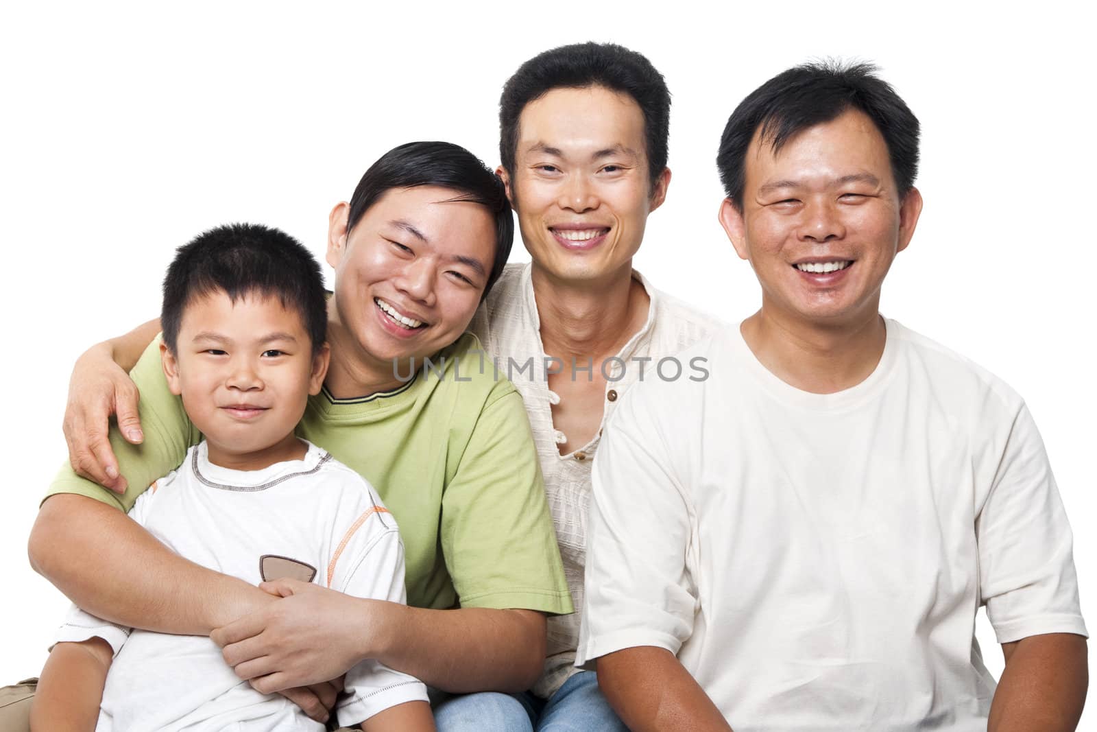 Asian men, different generations in white background