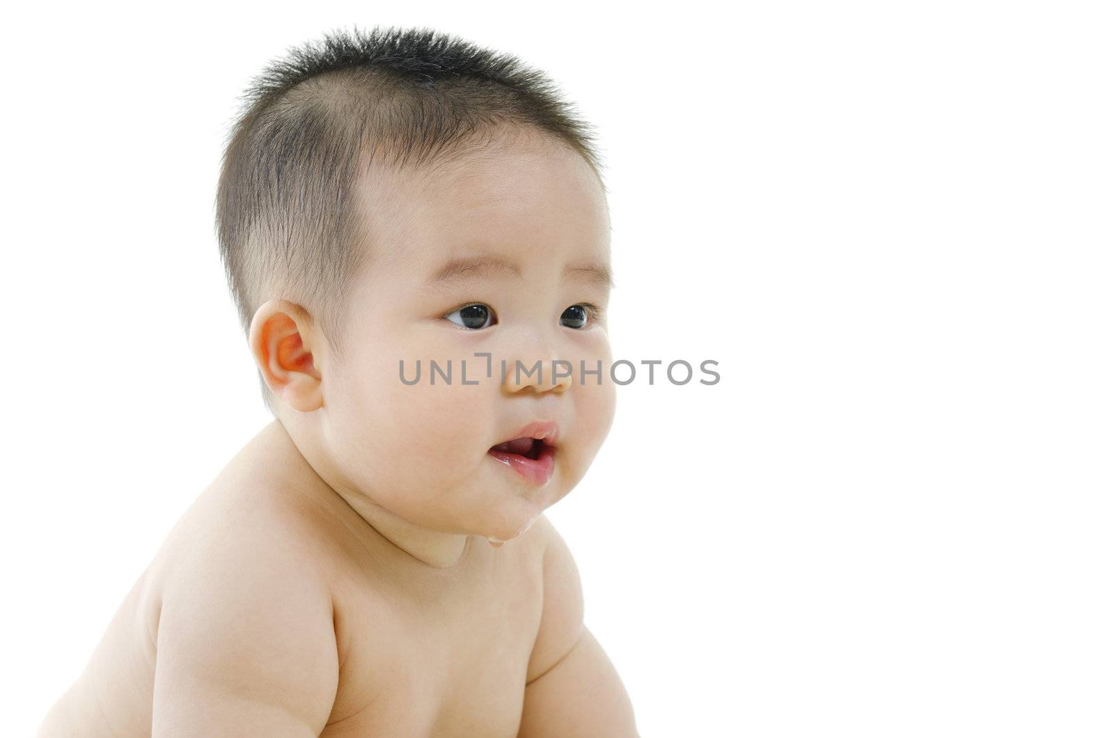 Asian baby drooling isolated on white background