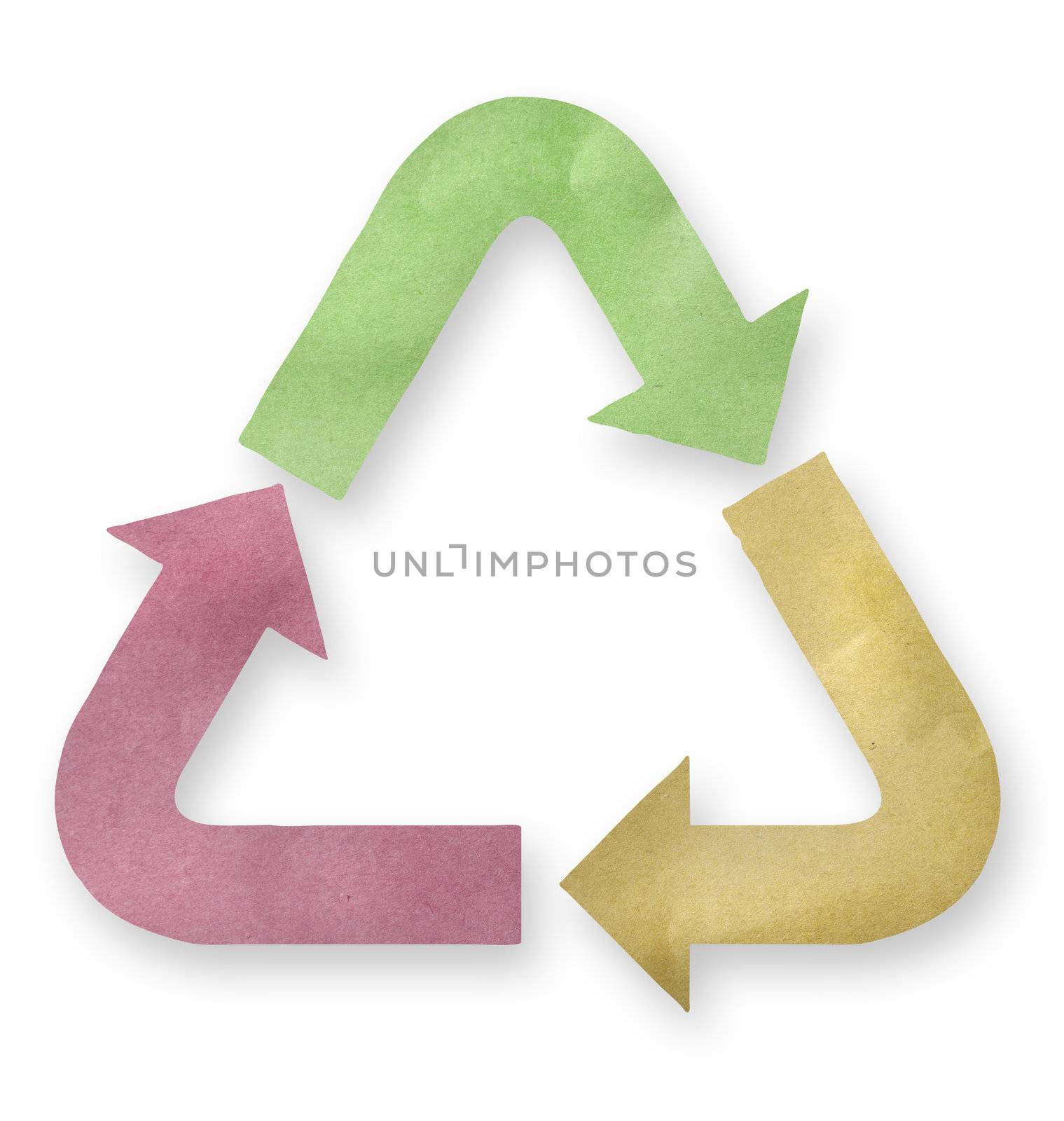 Recycled paper arrows on white background.Clipping path.