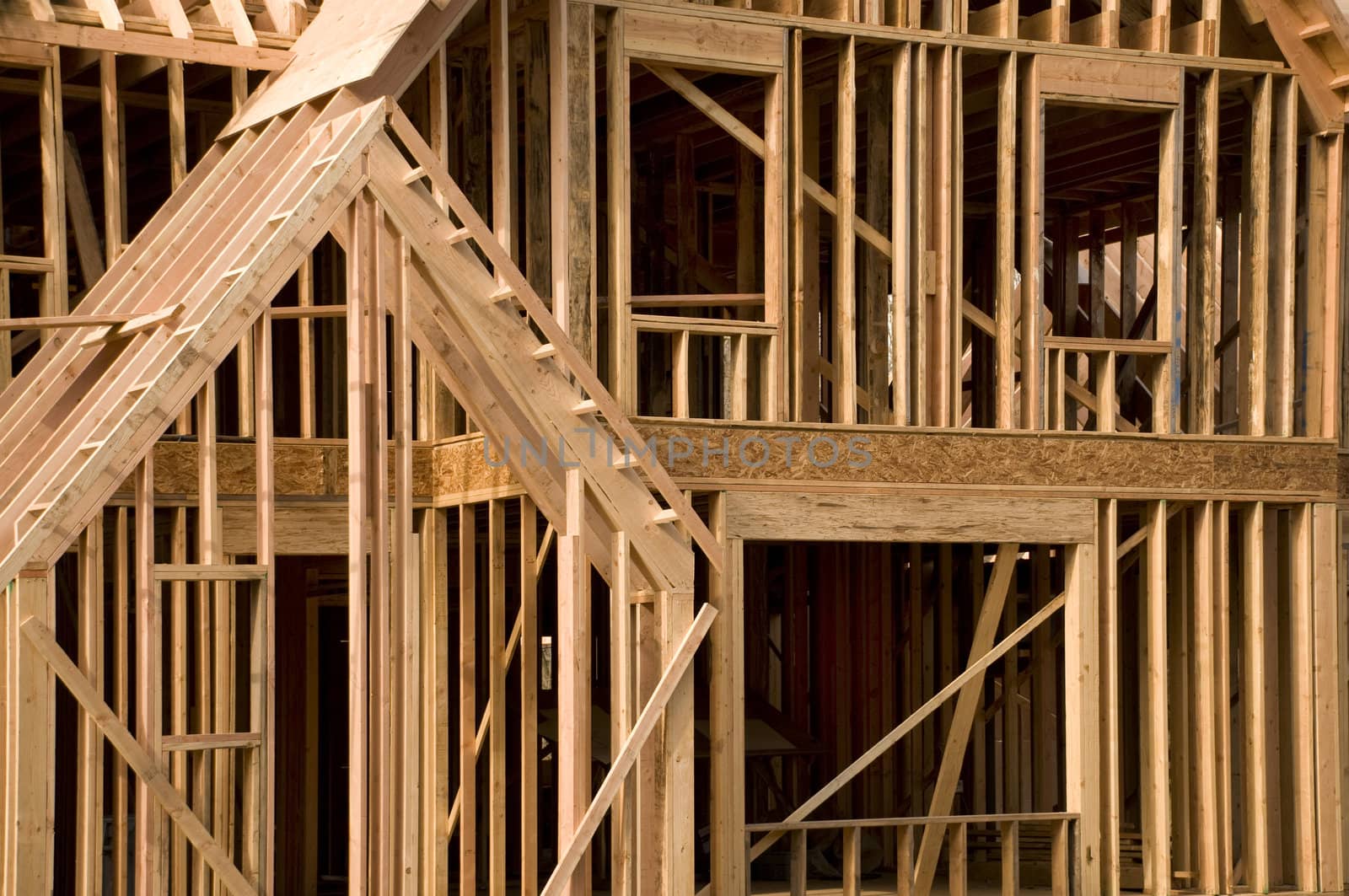 Section of a house in the framing phase of construction