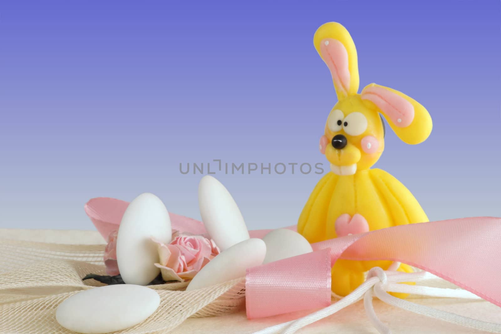 Sugared almond with a rabbit symbolizing Easter