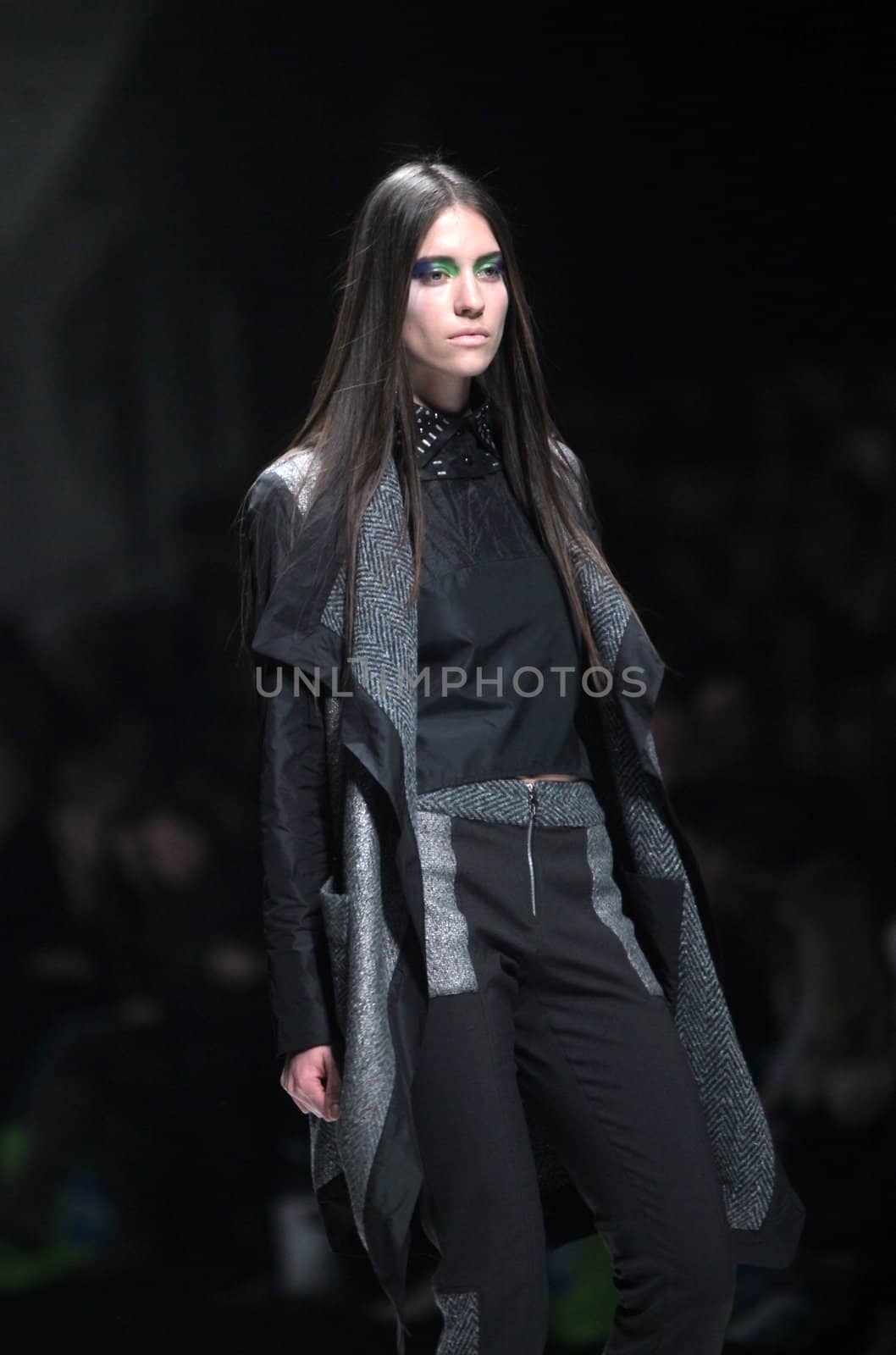 ZAGREB, CROATIA - MARCH 16: Fashion model wears clothes made by Ana Maria Ricov on "Dove FASHION.HR" show on March 16, 2012 in Zagreb, Croatia.