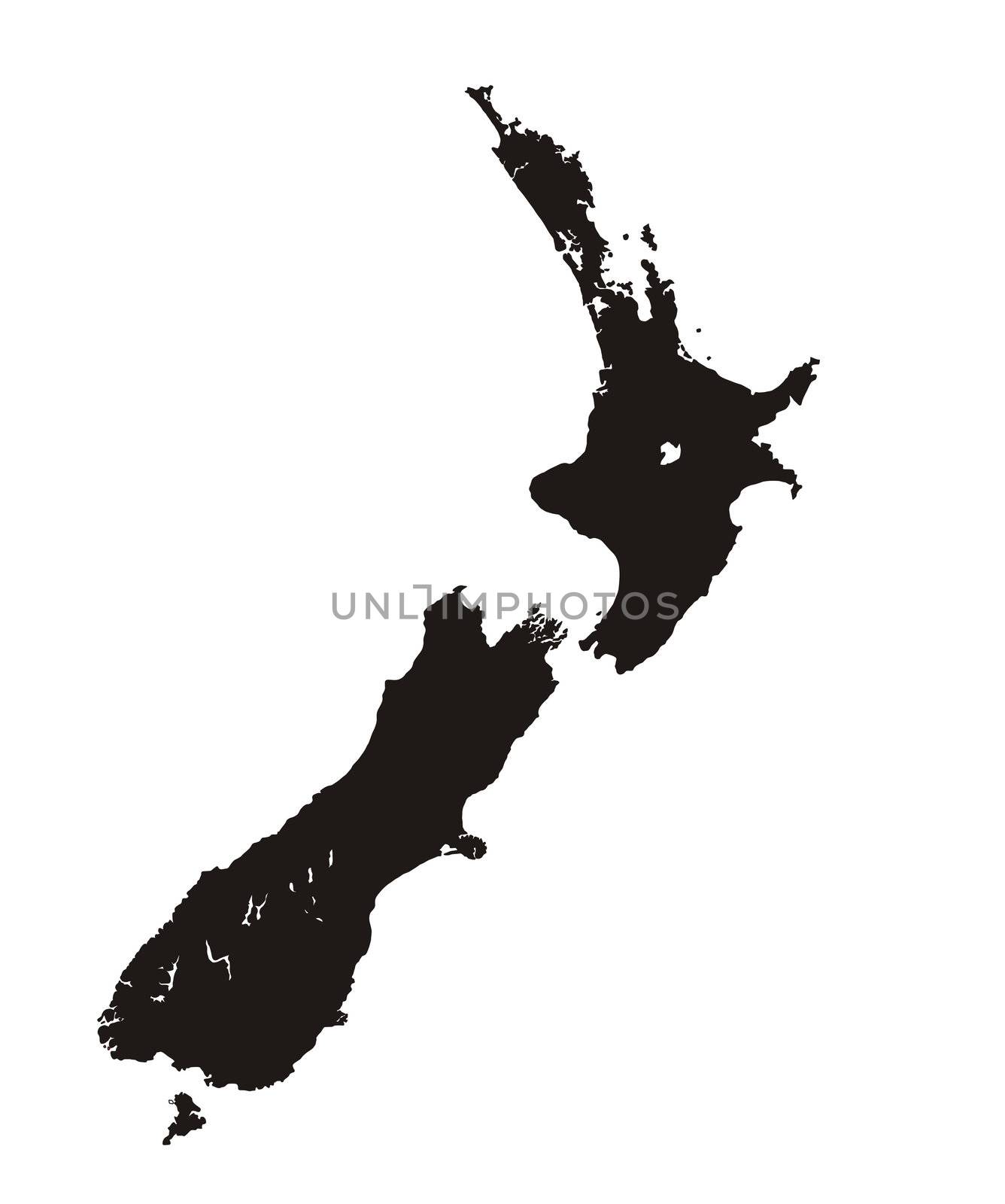 very big size black map of new zealand with flag