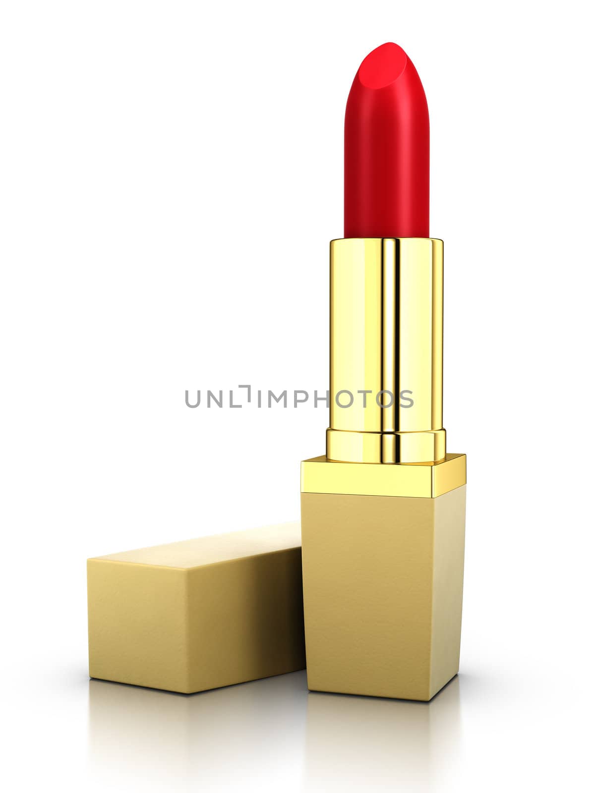 3D rendered Golden beautiful red lipstick.