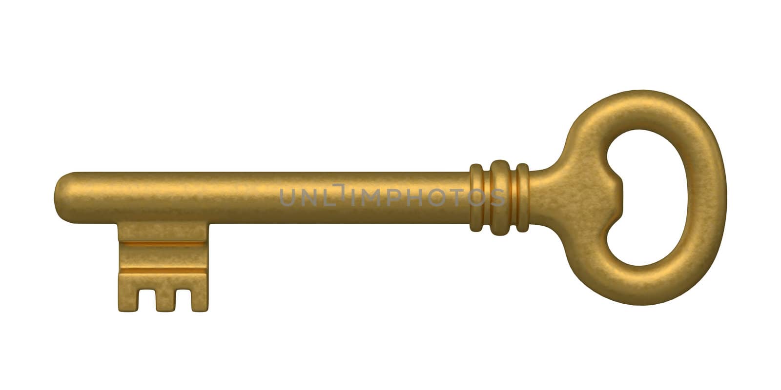 Beautiful golden skeleton key. isolated on white.