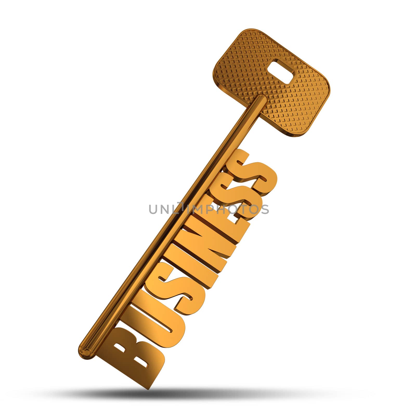 Business gold key isolated on white  background - Gold key with Business text as symbol for success in business - Conceptual image