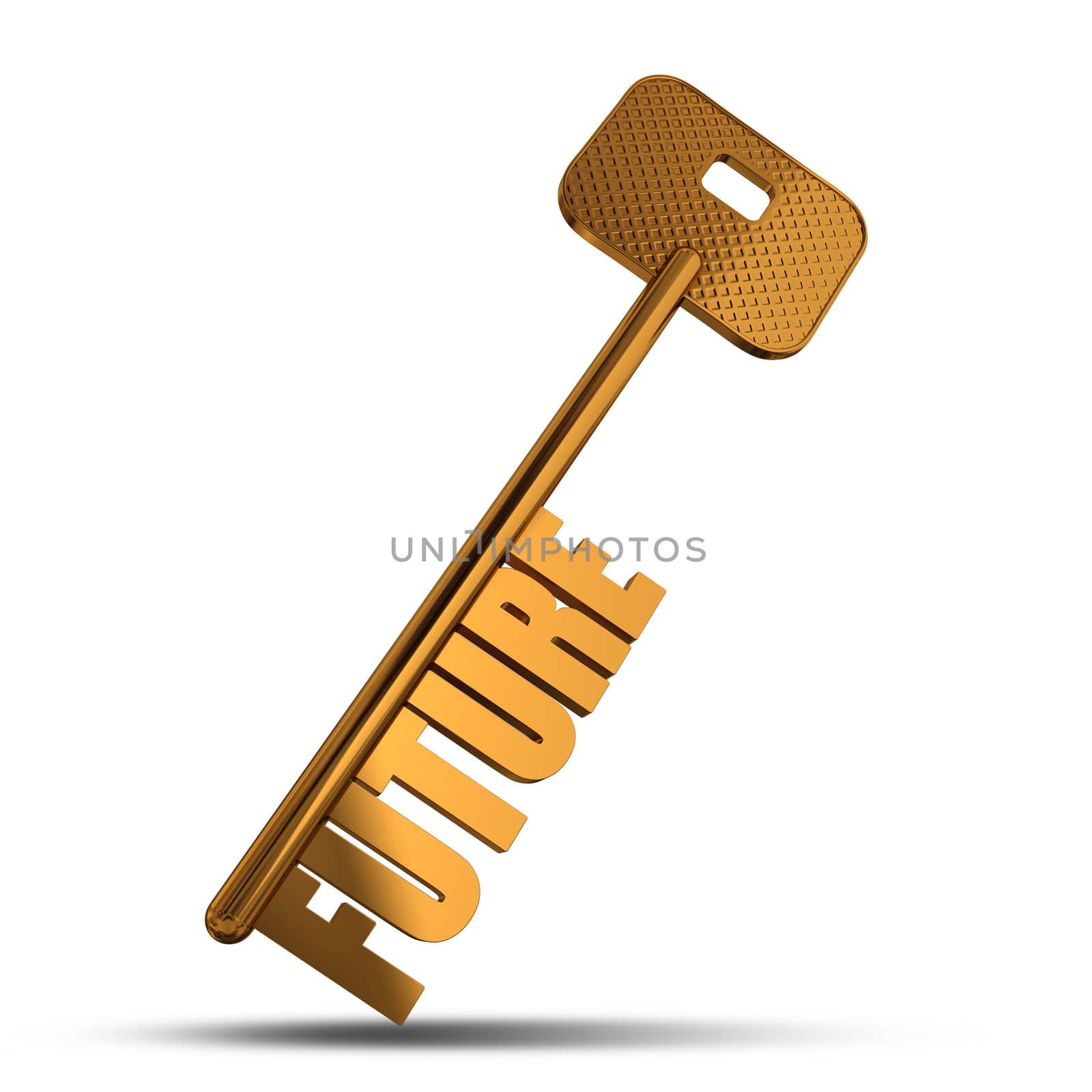 Future gold key isolated on white  background - Gold key with Future text as symbol for success in business - Conceptual image