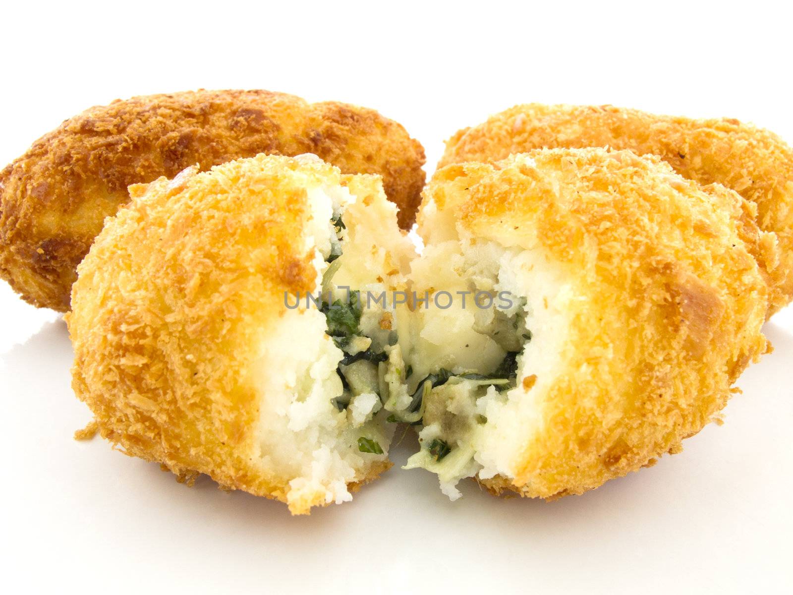 Three croquettes on white background by iampuay