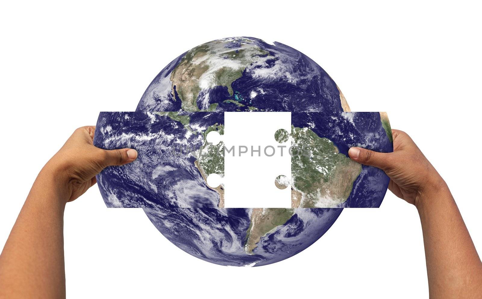 Concept of solving earth's problems by joining parts of earth. Earth photo credit - http://www.nasa.gov