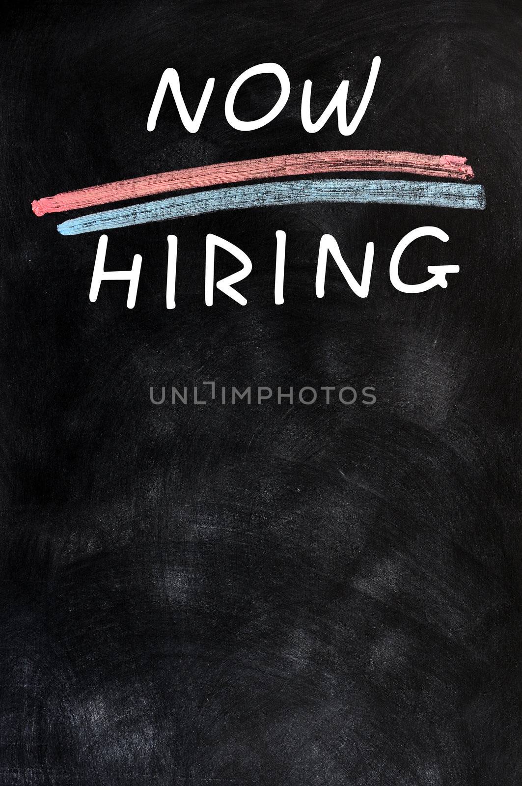 Now hiring - blank advertising background on a blackboard 