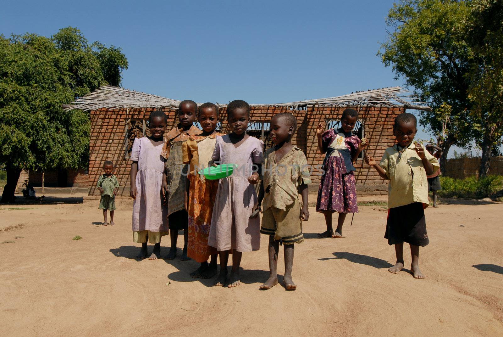 Malawi -April 22, 2007:Group of children of a village in Malawi. Malawi is one of the poorest countries on the planet.