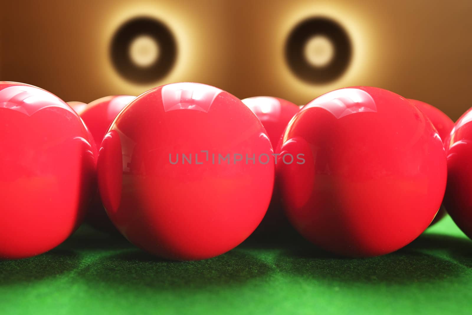 Snooker balls with beautiful circular lights in the background