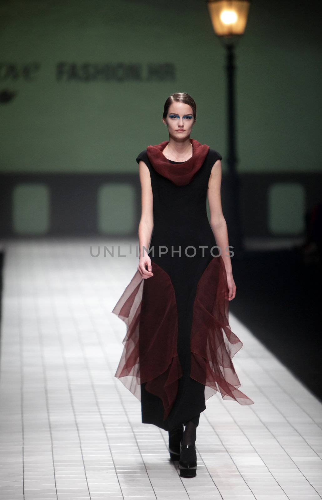 ZAGREB, CROATIA - MARCH 17: Fashion model wears clothes made by Branka Donassy on "Dove FASHION.HR" show on March 17, 2012 in Zagreb, Croatia.