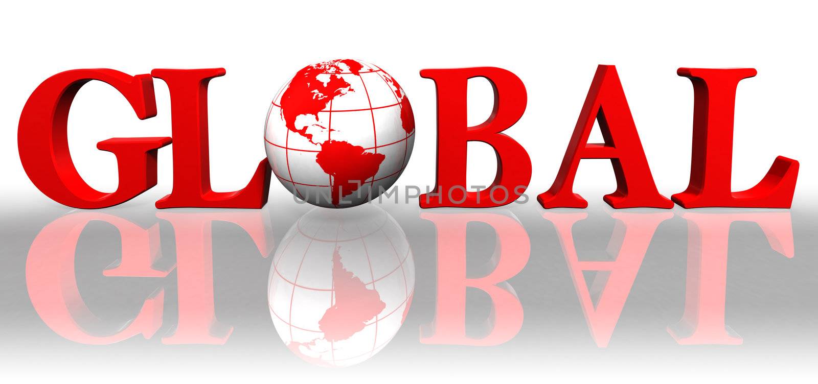 global red word and earth globe on white background 