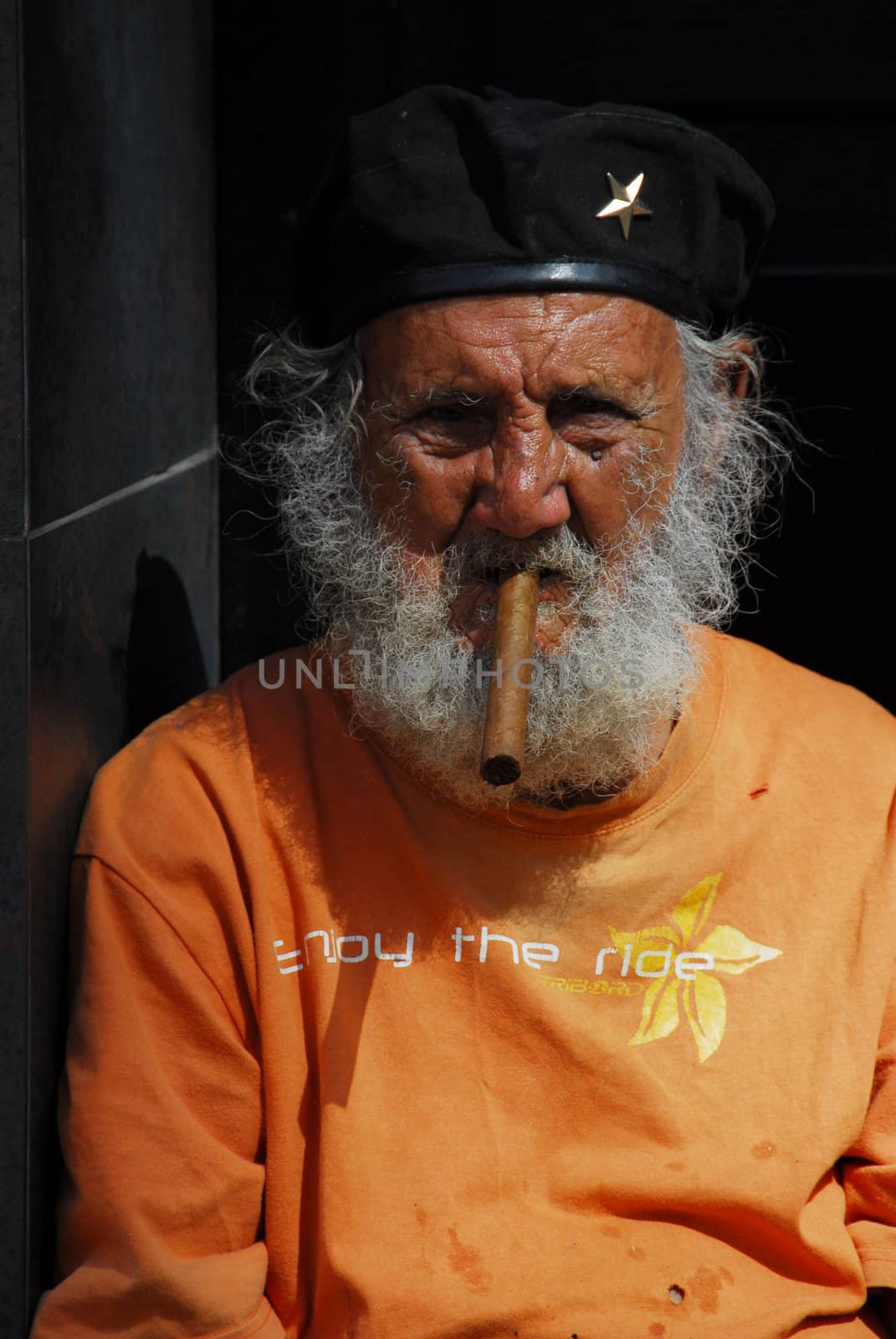 Habana,Cuba - February 19, 2009 : Portrait of an elderly man in the Cuban city of .La Havana Cuba is famous for the production of cigars