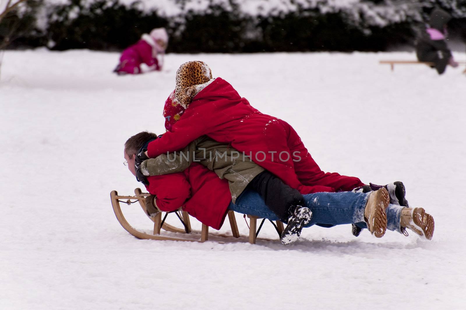 sledding in a snow covered landscape