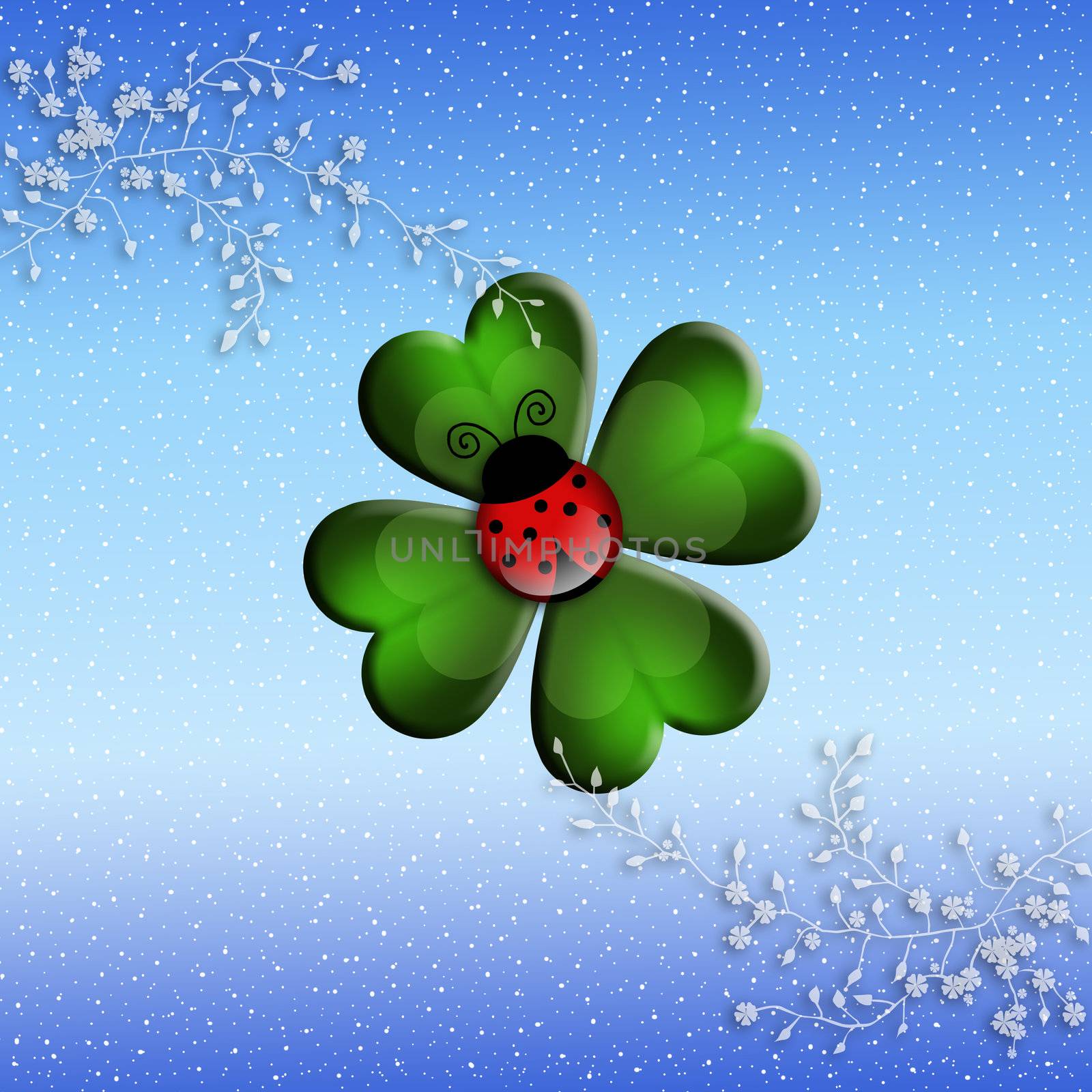 illustration of four-leaf clover with ladybug