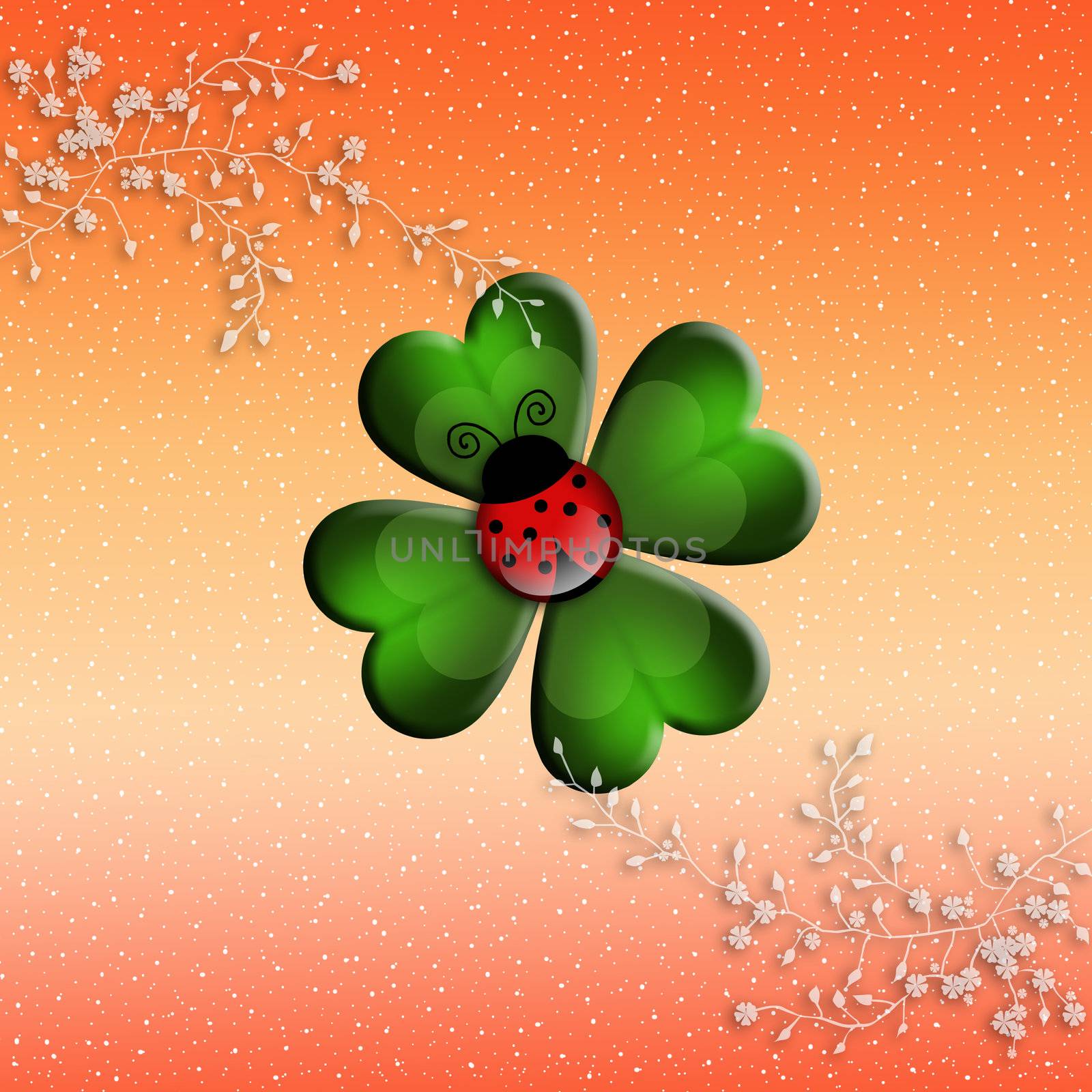 illustration of four-leaf clover with ladybug