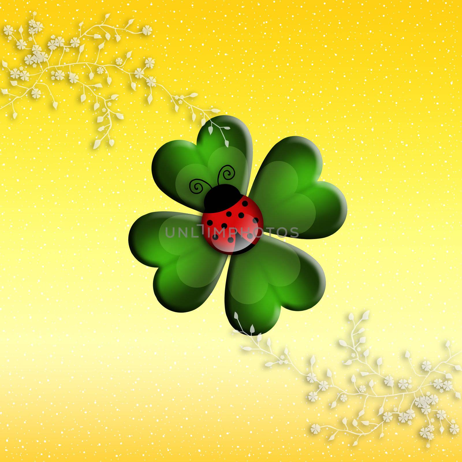 illustration of four-leaf clover with ladybug