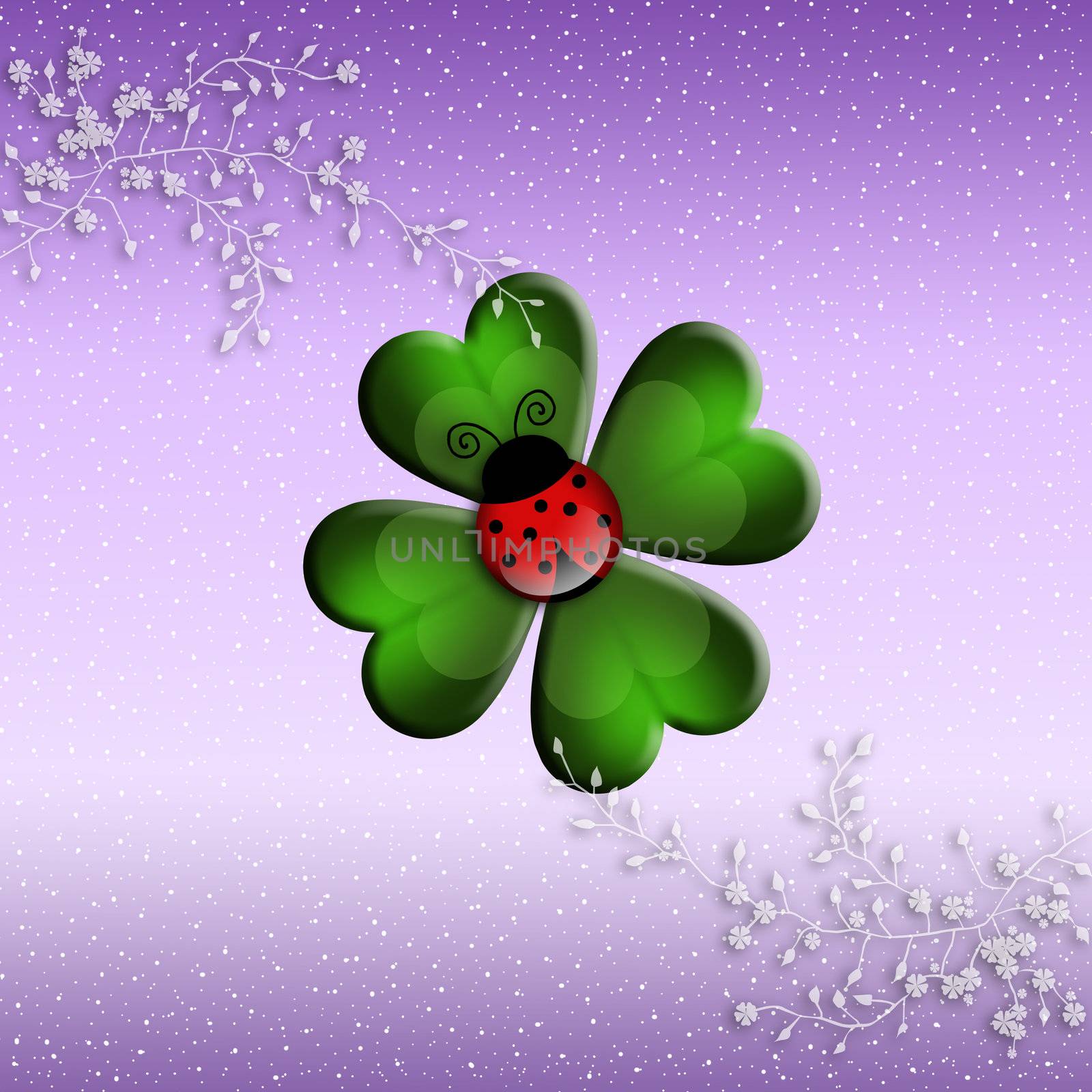 illustration of four-leaf clover with ladybug