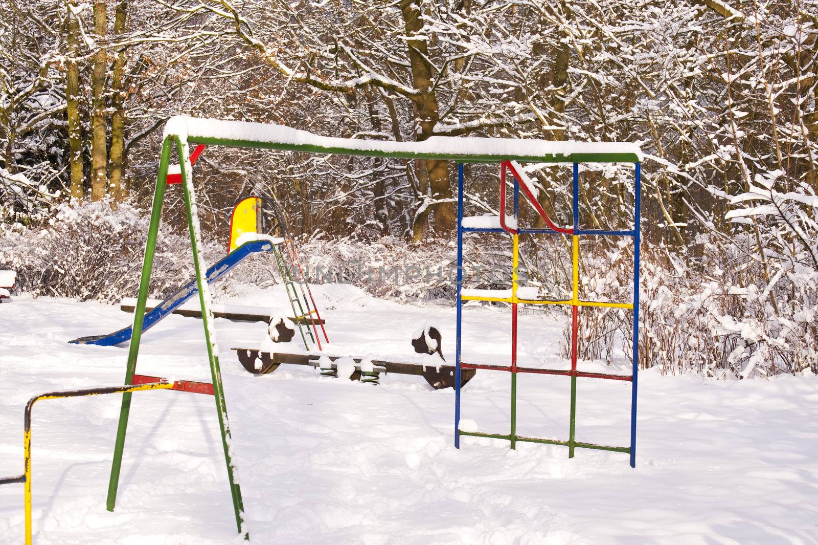 Snow covered playground