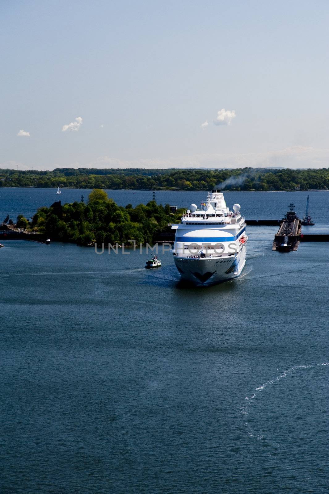 cruiser in lock of holtenau / kiel canal