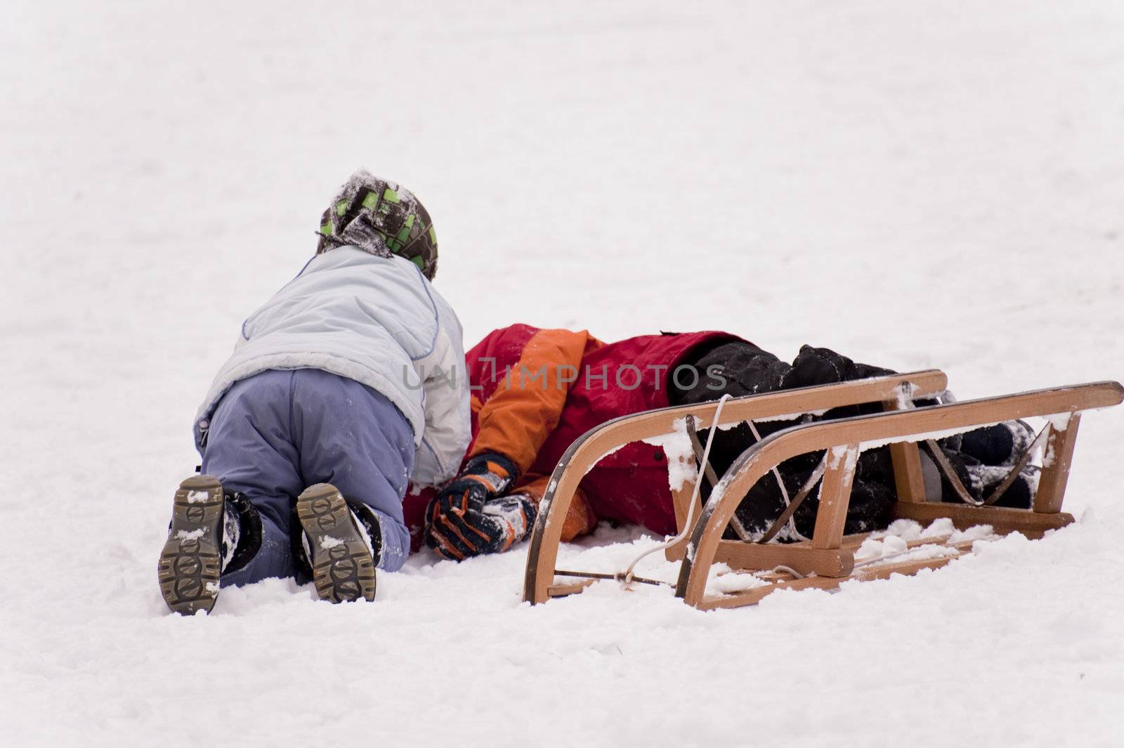 sledding in a snow covered landscape