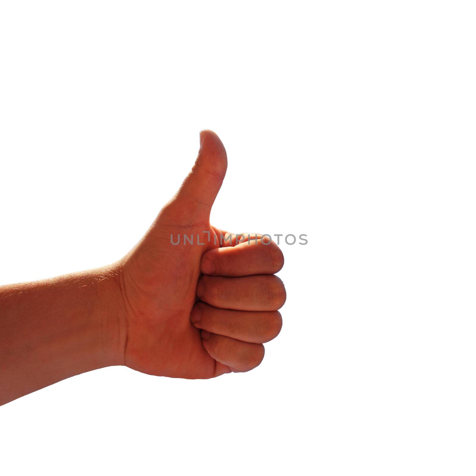 male hand shows thumb up by photochecker