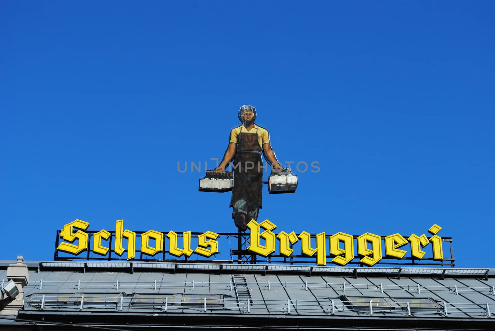 Rooftop advertisement for Schous Brewery. Schous is a norwegian brewery, founded in 1800, located at Grünerløkka, Oslo.
