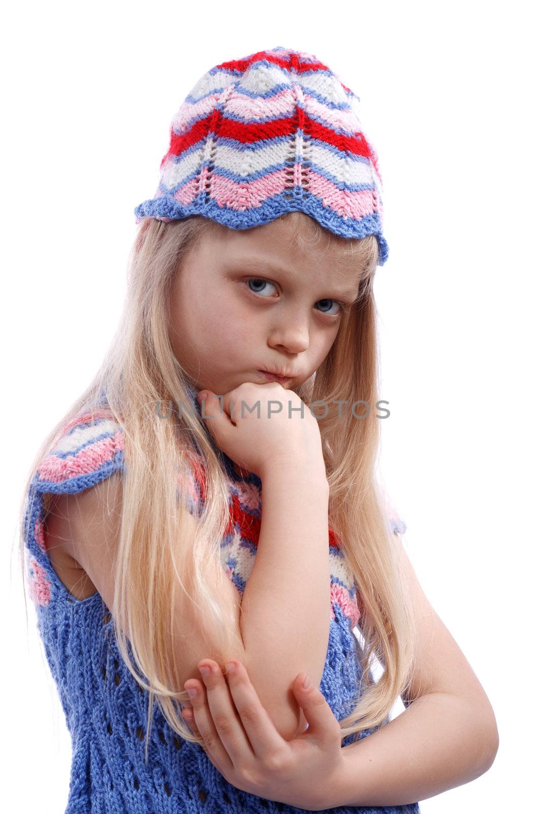 very angry girl on a white background