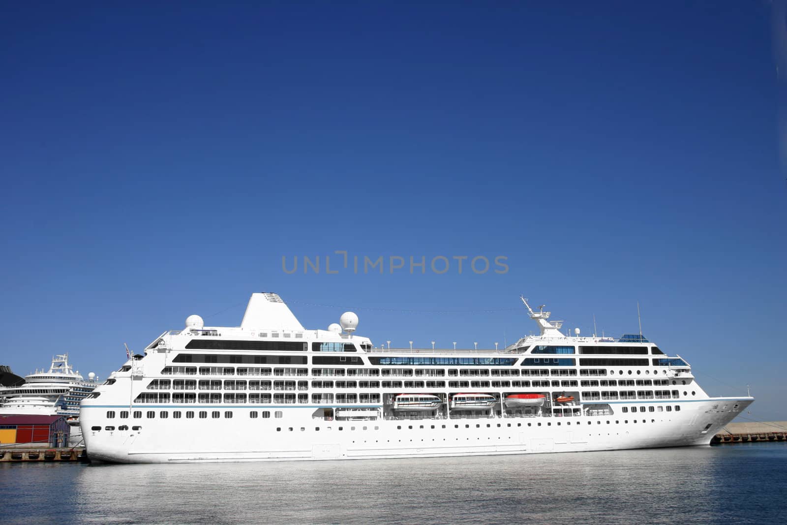 Ship white, passenger, in port