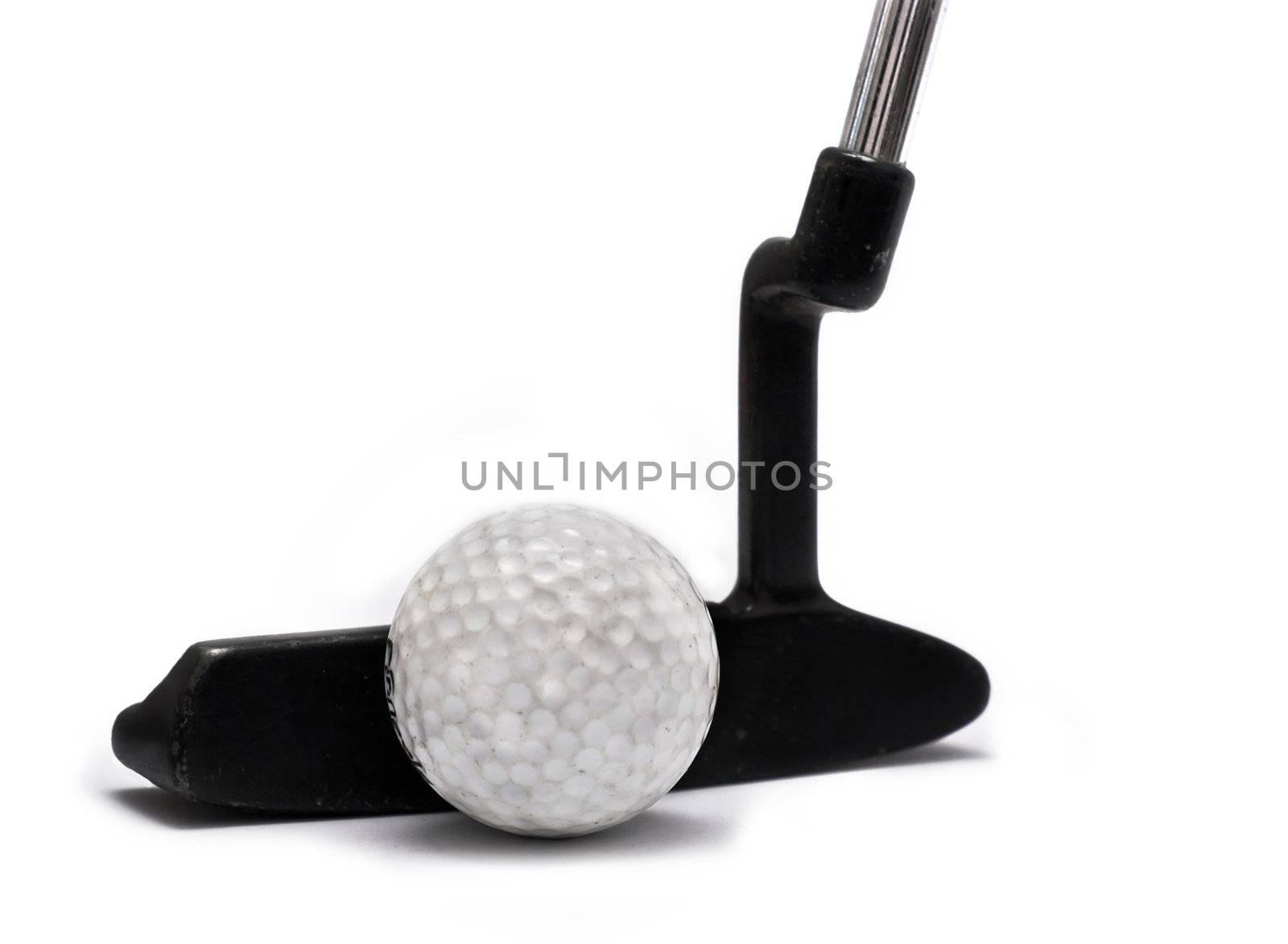 Isolated Putter and Golf Ball on White.