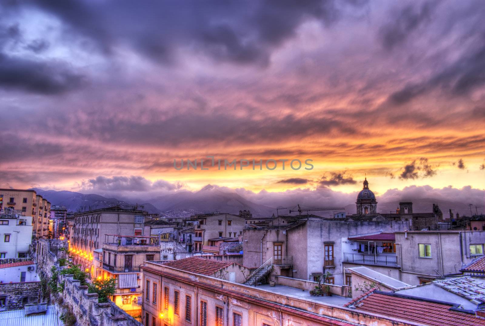Palermo view at sunset in hdr.Sicily