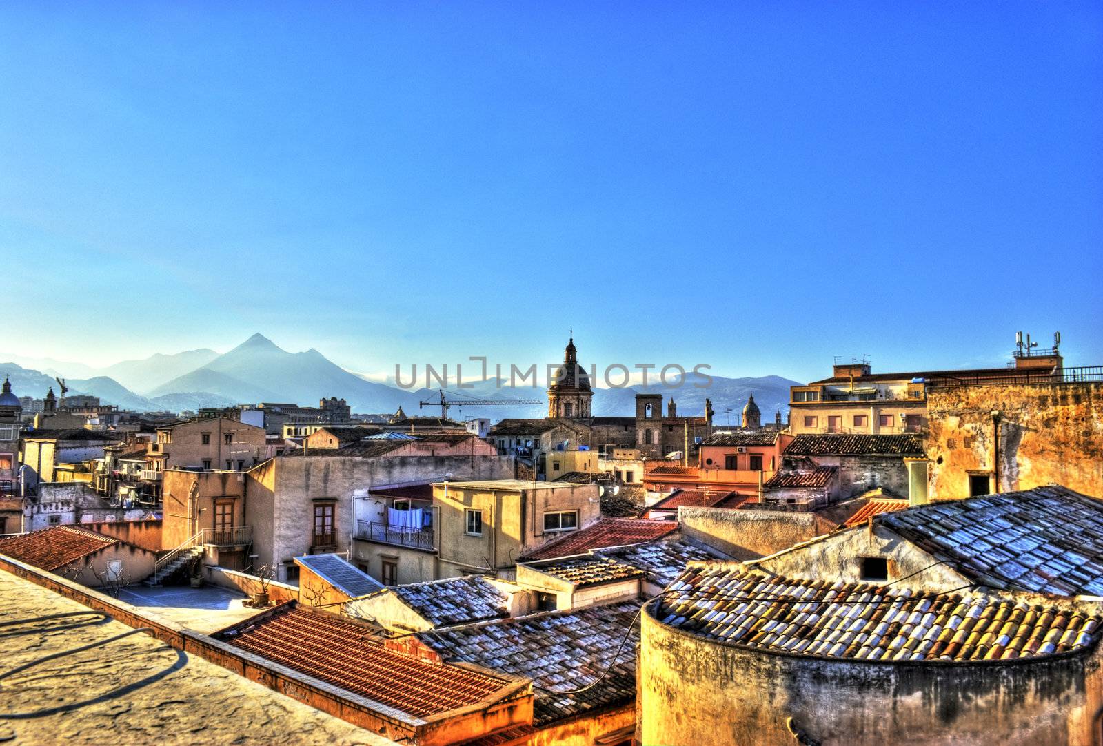 View of Palermo with roofs in high dynamic range. Sicily- Italy