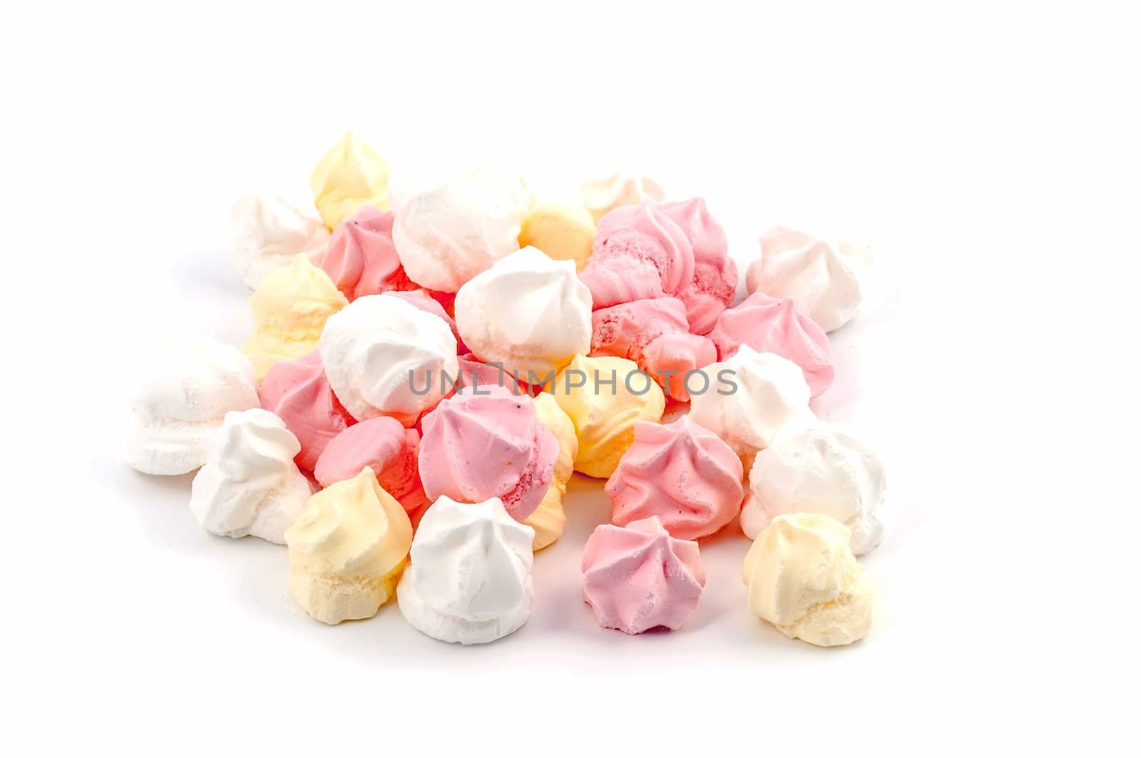 pink, yellow and white meringue Isolated on white background