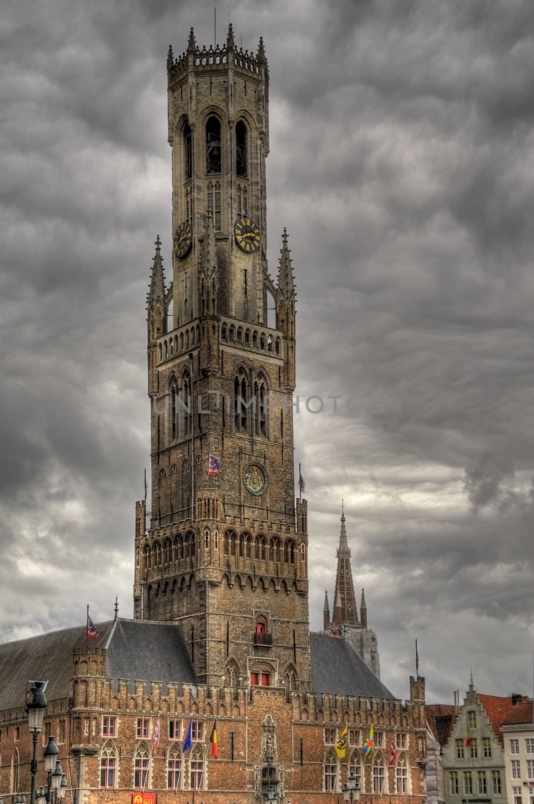 belfry in the old town of bruges, belgium (hdr)