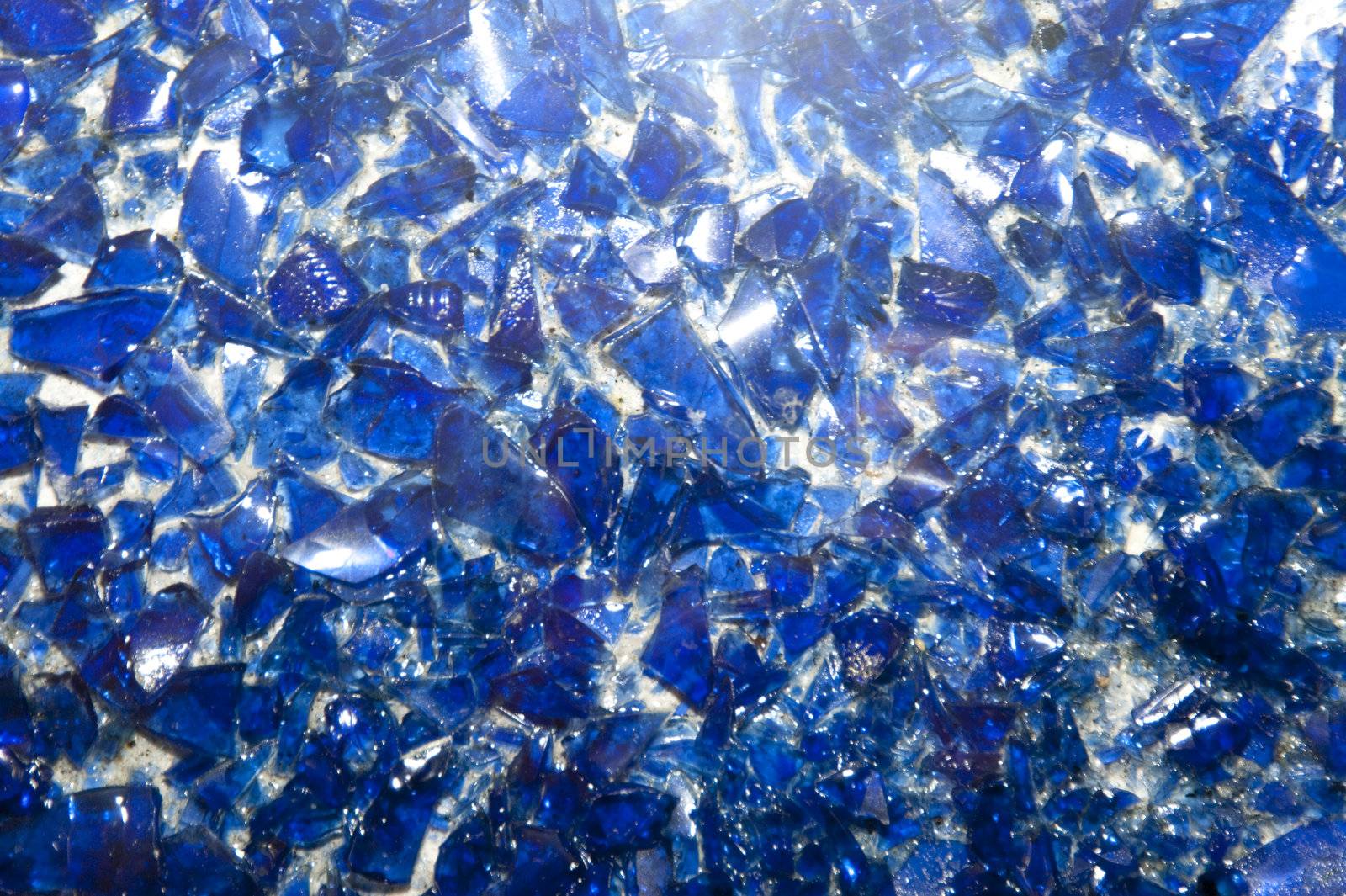 close up of blue splinters of glas