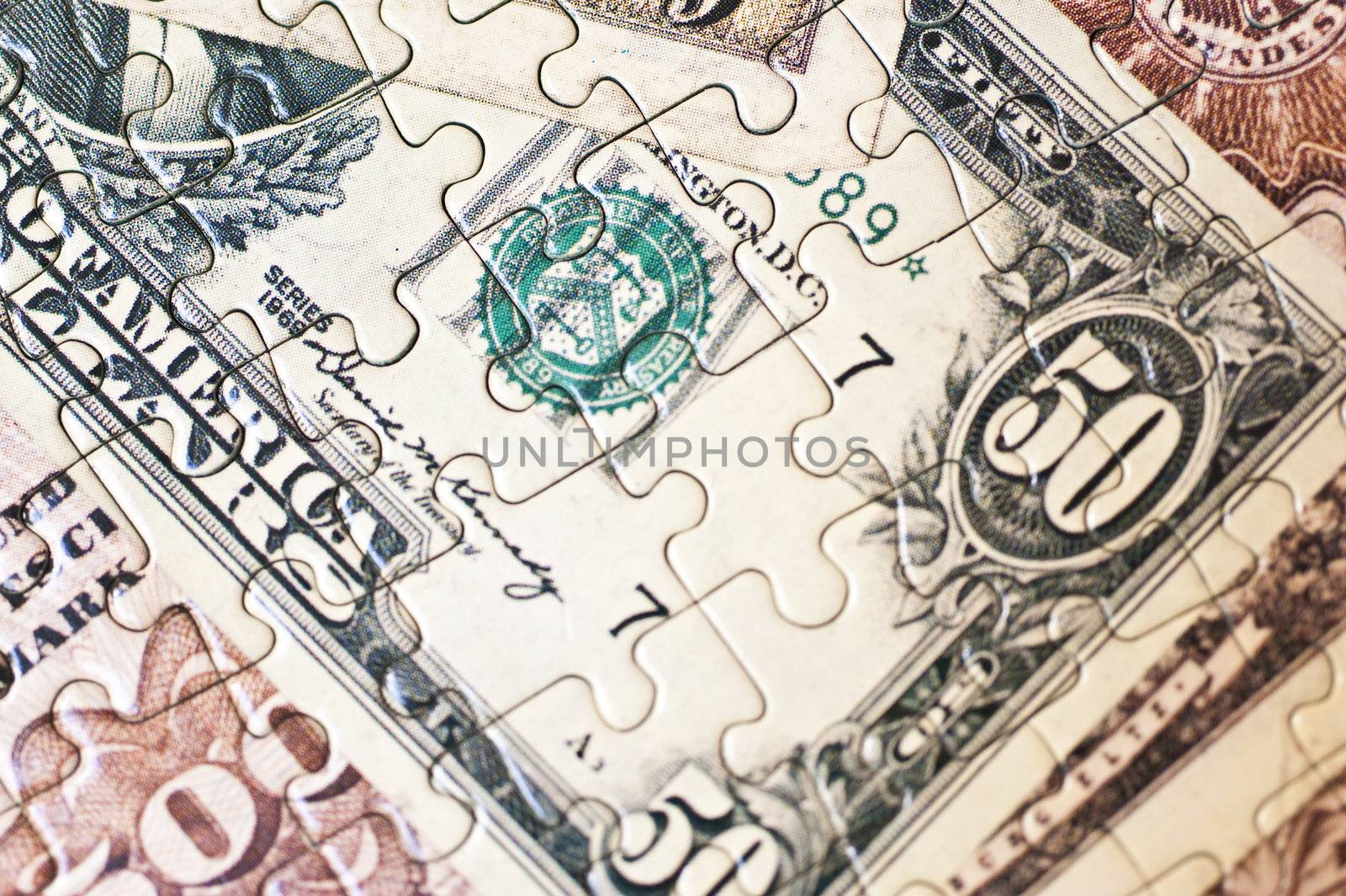 Close up of a money puzzle