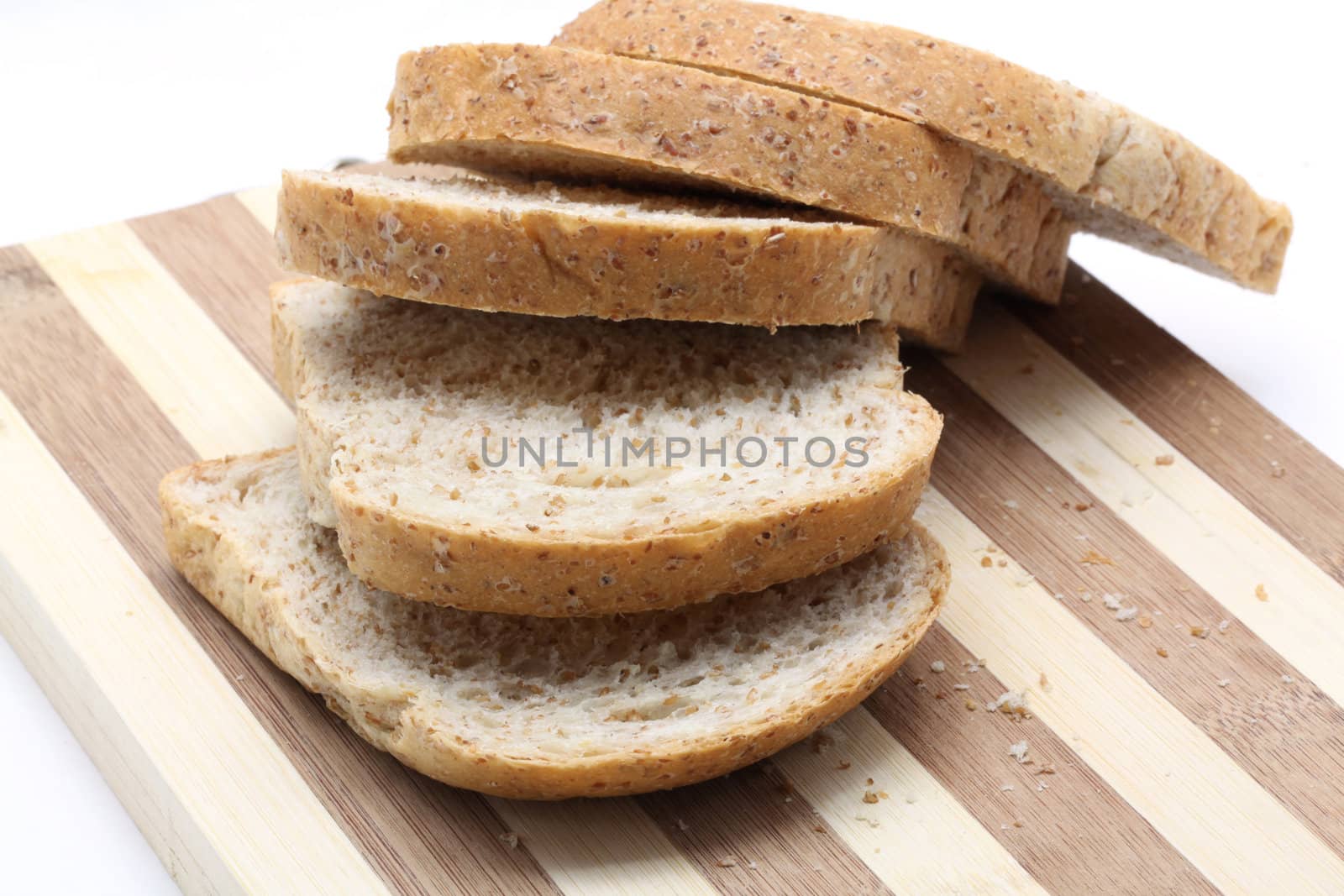 closeup of Fresh bread on wooden board