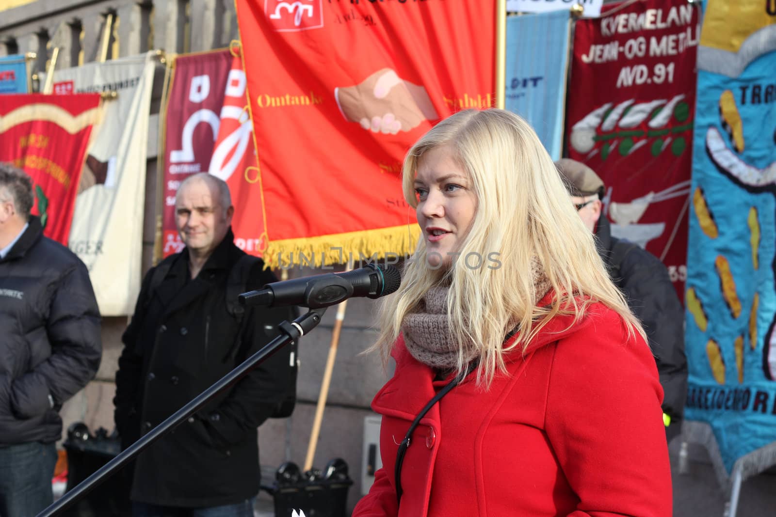 Hilde Firman Fjellså, representing the norwegian Labour Party in the city council of Stavanger, speaking at a demonstration against the EUs Temporary and Agency Work Directive 21.02.2012.