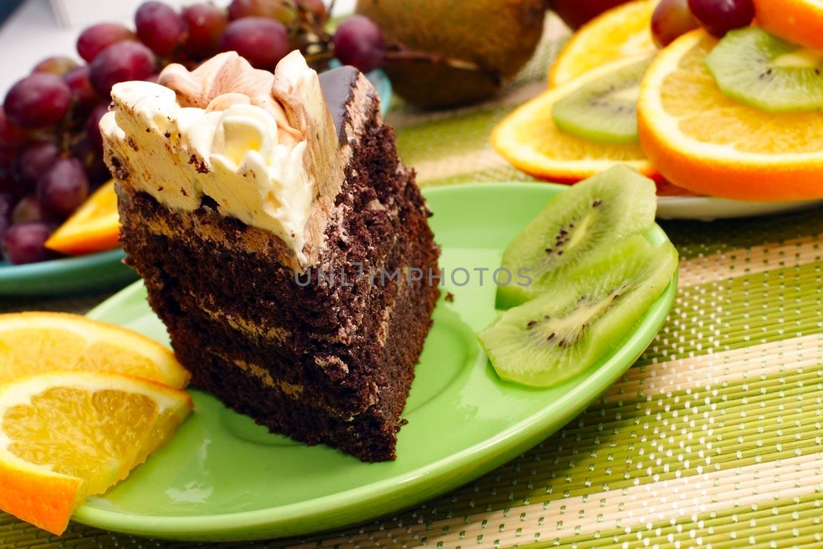 Birthday cake with cream with fruit